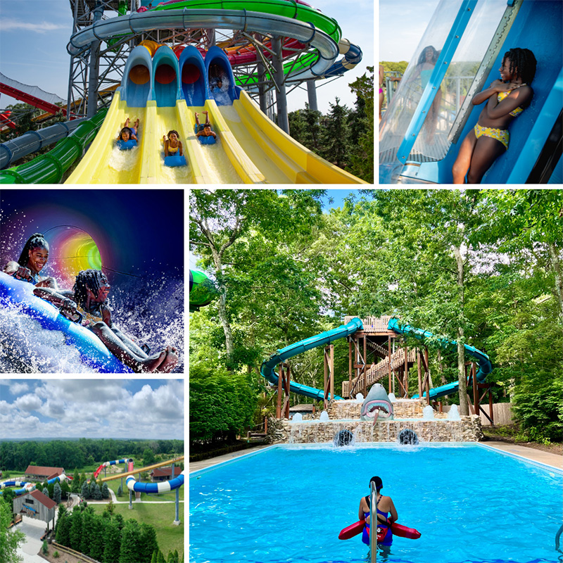 Montage of park attractions